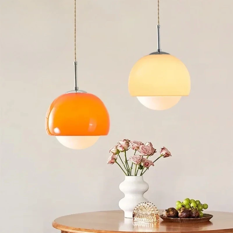 

Moden Orange Glass Ball LED Pendant Lights Restaurant Living Room Bedroom Kitchen Hanging Lamps Wrought Iron Ceiling Chandelier