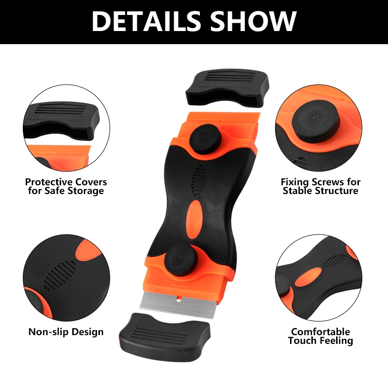 1Set Plastic Handle Double-Head Scraper Double Edge Razor Scraper Remover Tool for Labels Stickers Decals Removal Tint Vinyl