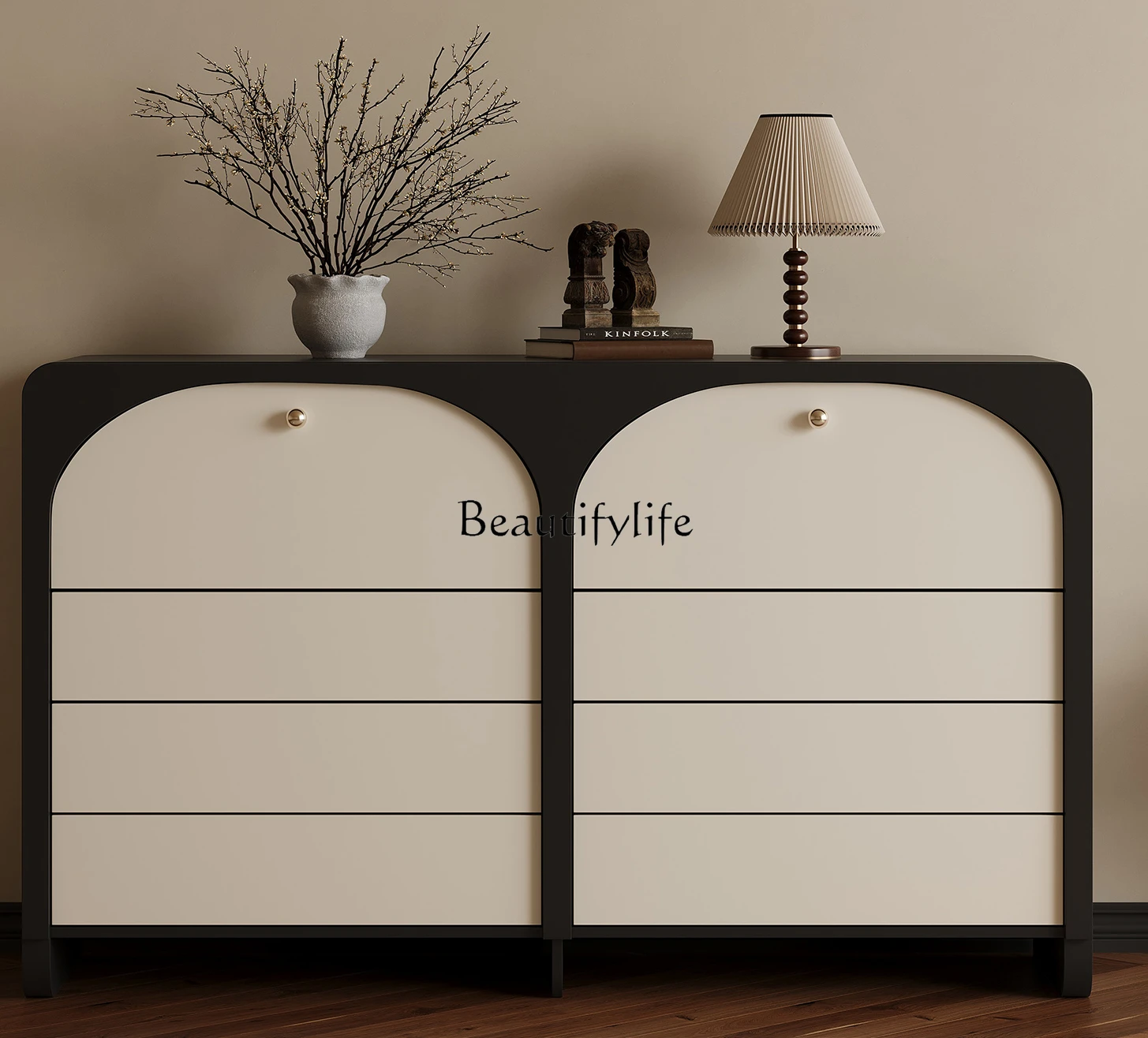 

ld6Retro Eight Bucket Storage Living Room Entrance Hallway Tailstock Storage Cabinet Solid Wood