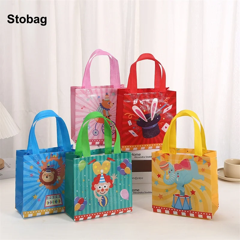 StoBag 24pcs Wholesale New Amusement Park Non-woven Tote Bags Children's Gift Candy Package Fabric Storage Reusable Pouch Party