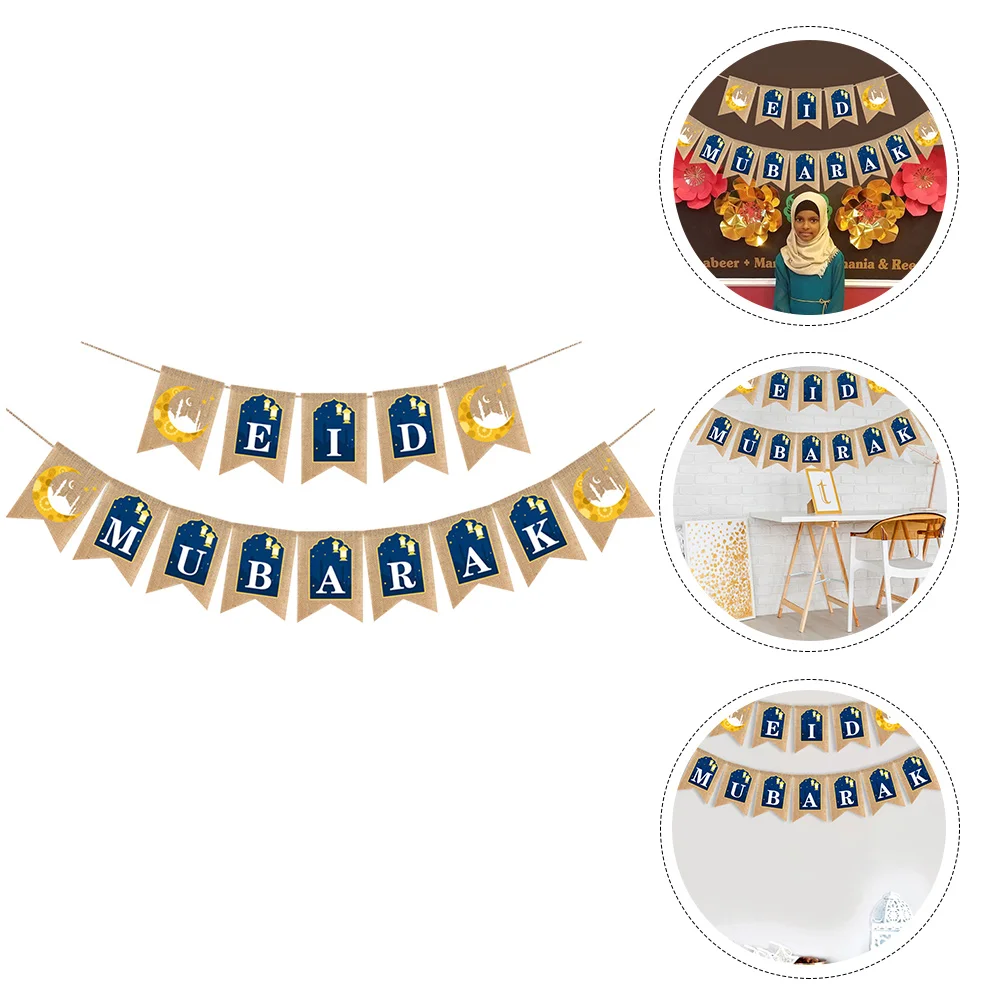 

1Pair Beautiful Eid Mubarak Bunting Exquisite Design Material Party Decoration Supplies Festive Party Decoration