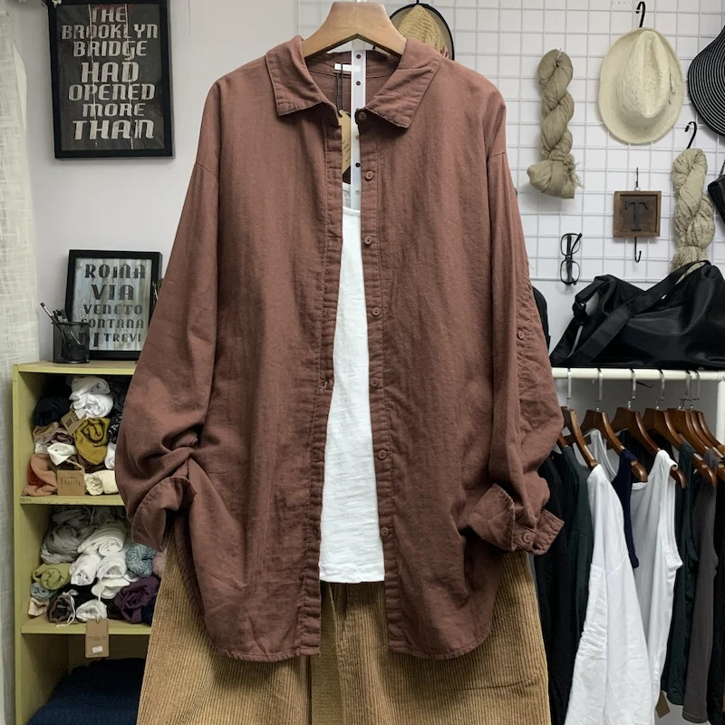 Vintage Turn-Down Collar Shirts for Women, 100% Cotton, Loose, Solid, Casual, Female Outwear Coats, Top Quality, Summer