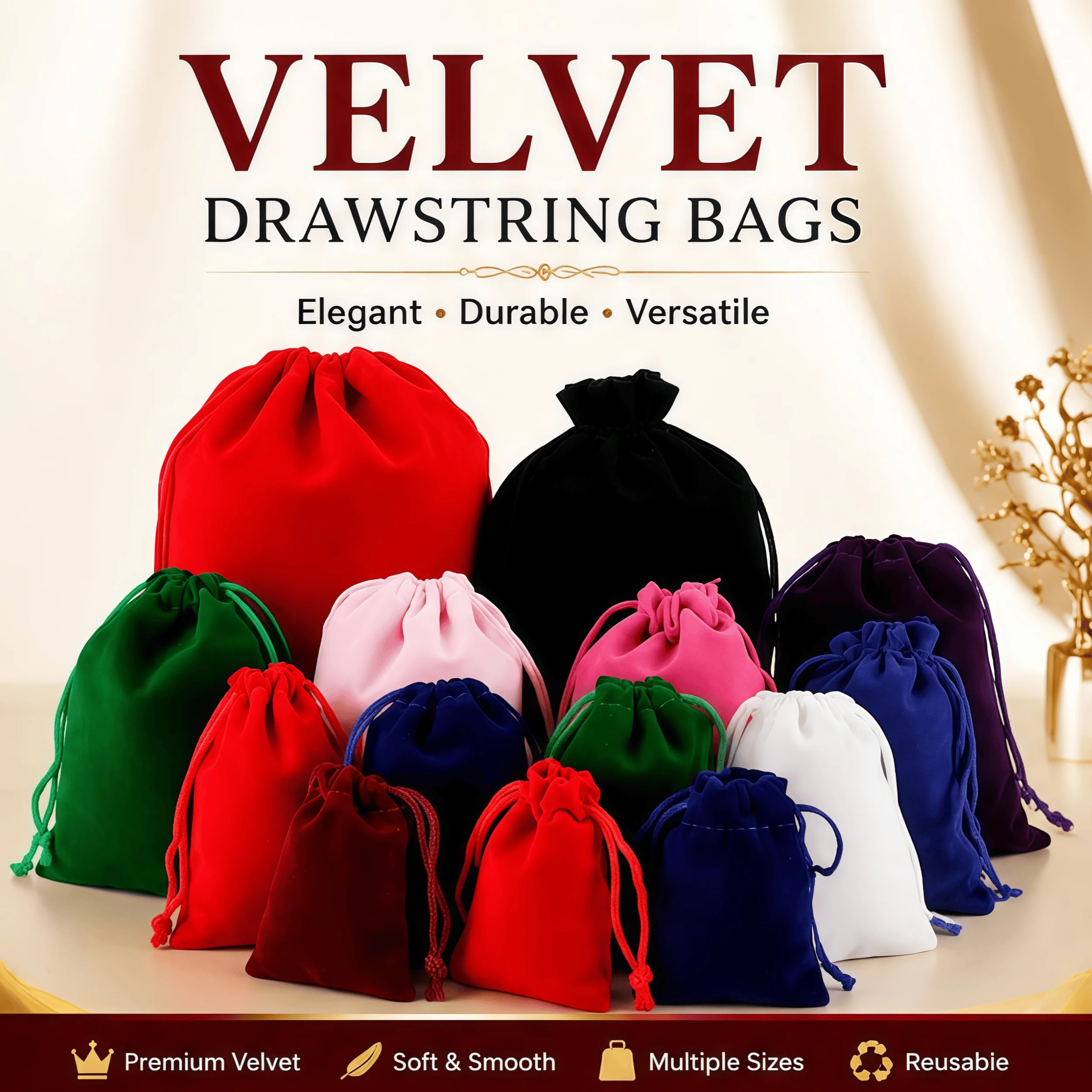 Sacs à cordon en velours colorés, 10 pièces, sacs cadeaux en satin, pochettes à bijoux en tissu velours, sac à cordon pour cadeaux de mariage, sac de noël