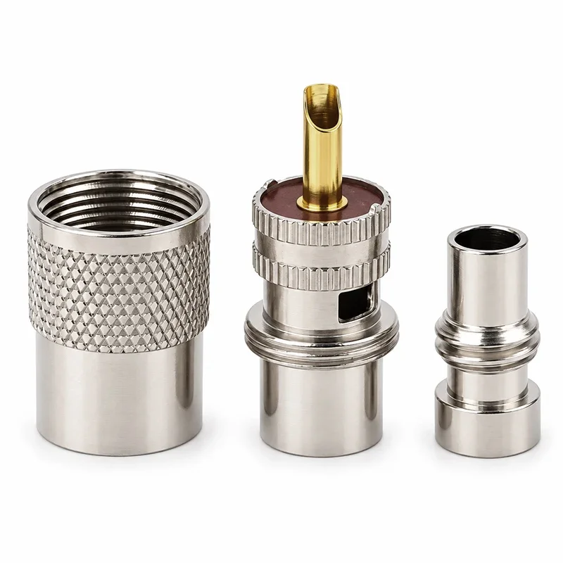 1/3/5/10PCS UHF PL259 Male Coaxial Solder Plug Brass Nickel Plated 50 Ohm Connector for RG58 RG142 LMR195 RG400 Cable Ham Radio