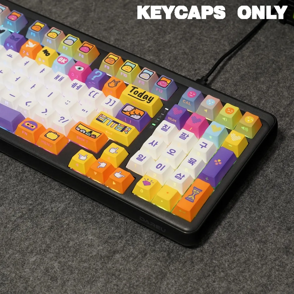 130 Keys Hangul Doubleshot Keycaps PBT Keycap Backlit Side Legends Korean Key Cap for MX Switches Mechanical Keyboard Caps