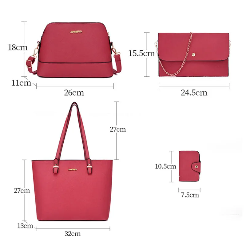 4Pcs/Set Fashion Woman's Bag Soft Leather Shoulder Bags Simple PU Crossbody Bags Ladies Bag Set Exquisite Purse For Girls