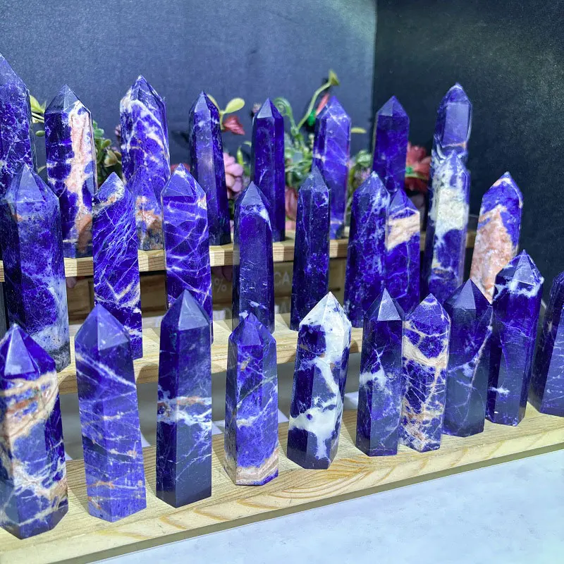 

New Arrival Natural Healing Stone Tower Blue Crystal Tower Sodalite Point for for Home Fengshui Ornaments