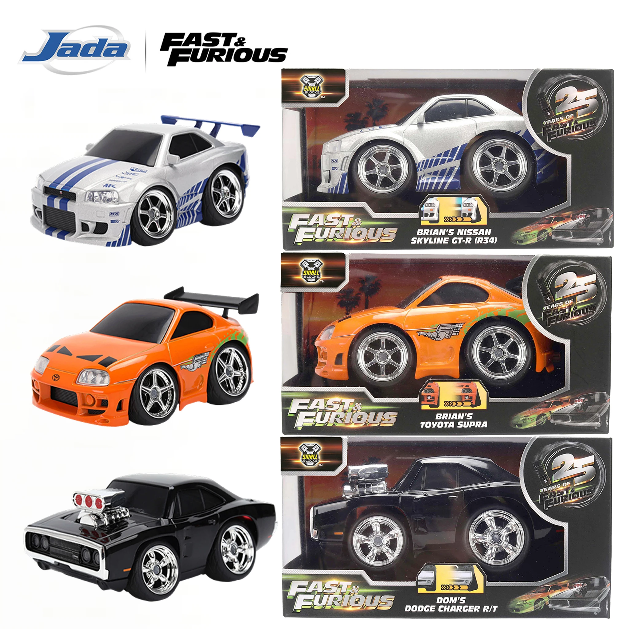 Coches de Juguete JADA 1:28 Fast & Furious 25th Anniversary, Bloques Pequeños, Dodge Charger R/T 1970, Vehículo Oficialmente Licenciado JD36826