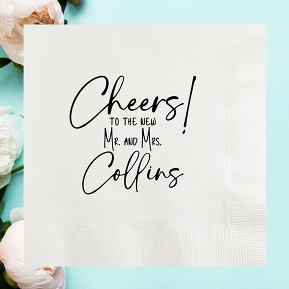 

50PCS Cheers to the New Mr. Mrs. Personalized Napkins, Custom Wedding Napkins, Vow, Engagement Party Napkins, Cheers Napkins, Ce