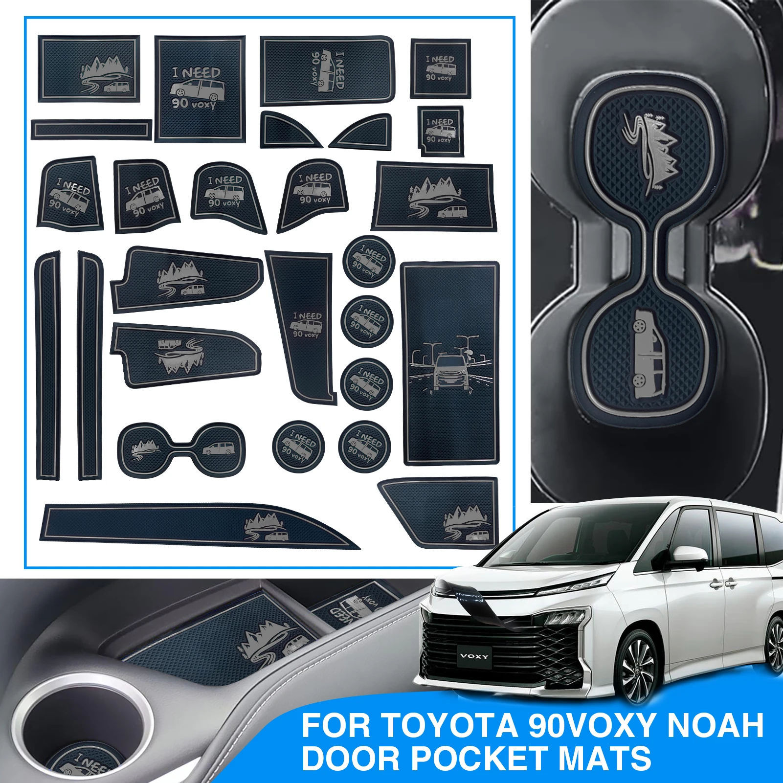 Non-slip Mat for Toyota 90 Voxy Anti-Slip Belt Noise Reduction Interior Parts Door Pocket Mat Scratch-resistant Car Cup Coasters