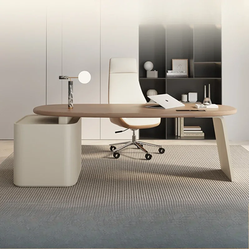 Designer Wood Executive Table Luxury Storage Socket Modern Office Desk White Writing Adjustable Escritorio Office Furniture