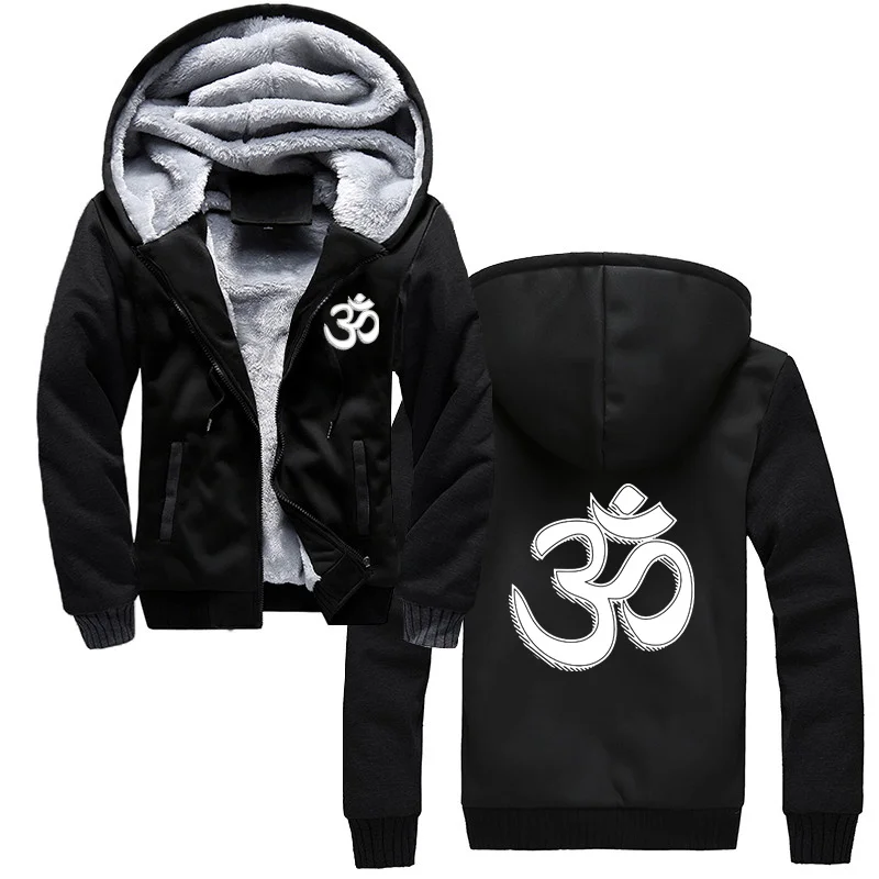 FESTIVAL OM SYMBOL Winter Hoodie Zen Yoga Buddhism Yin Yang Slogan zipper Sweatshirt Funny Gift Thicken Clothing Jacket