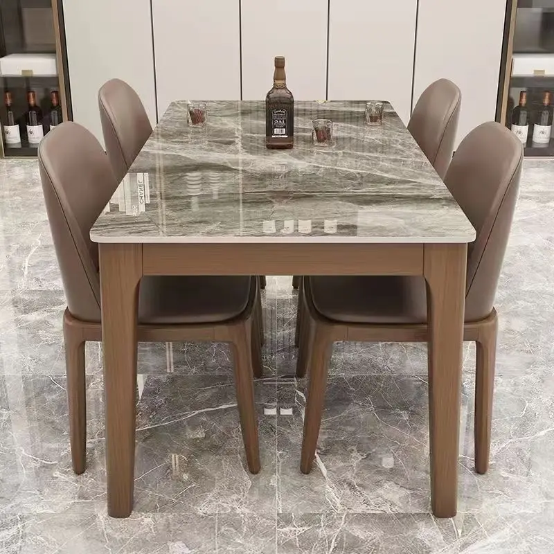 Slate dining table and chair combination full solid wood small apartment rectangular western dining table for home use