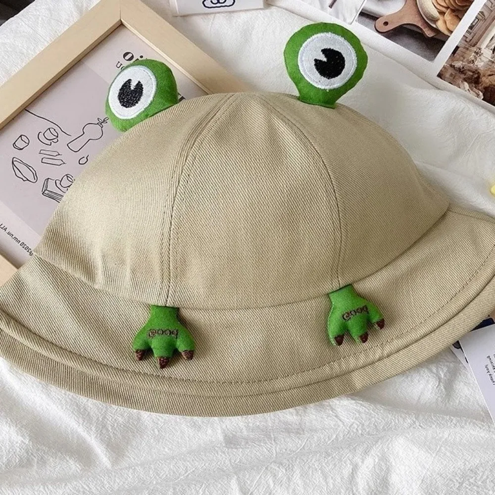 Niedlicher Frosch-Fischerhut mit großer Krempe, atmungsaktiv, Sonnenschutz, lustiger Cartoon-Damen-Bucket-Hut für den Sommer