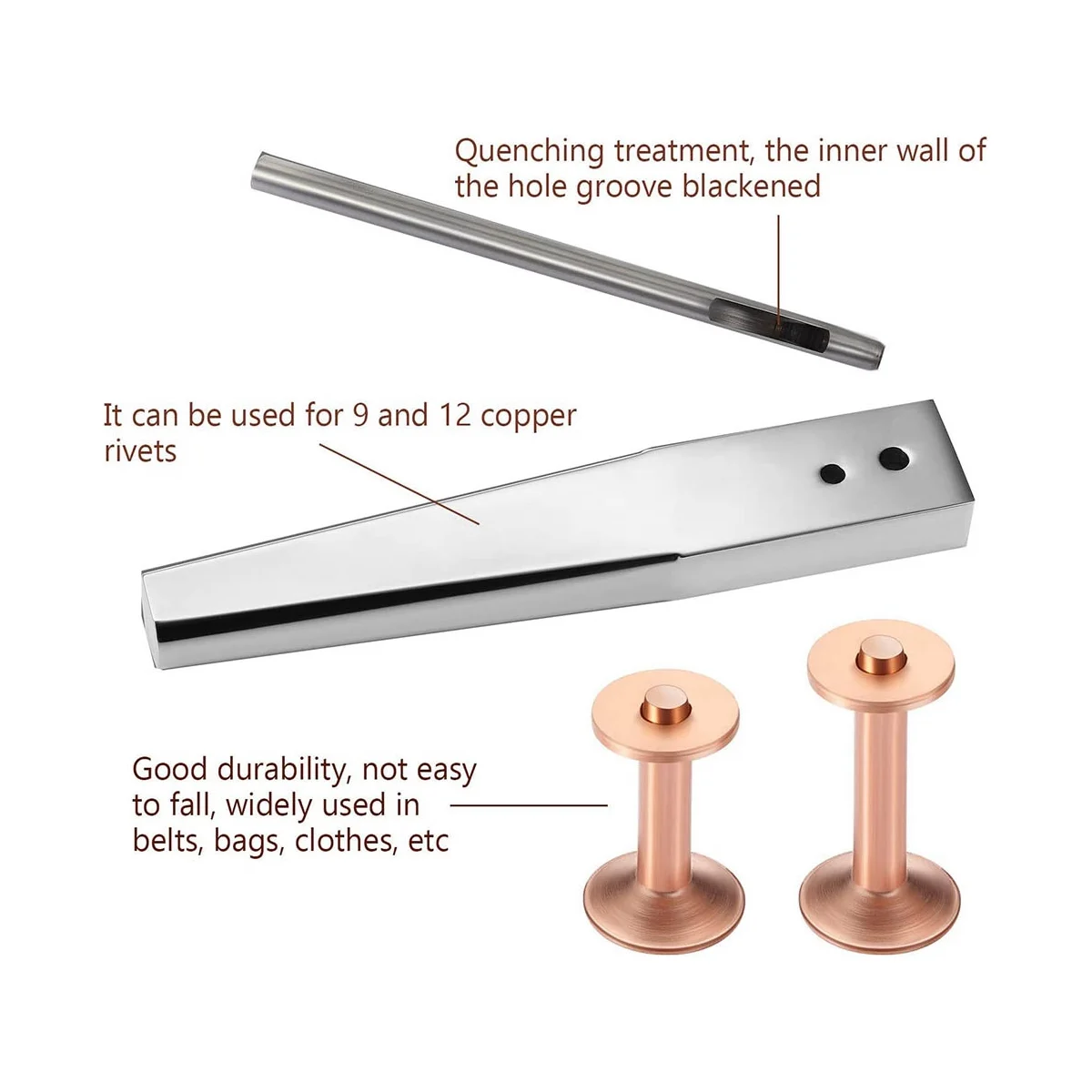 Rivetti e sbavature in rame, rivetti in rame in pelle a prova di ruggine in ottone massiccio per strumento di impostazione rivetti in rame puro in pelle