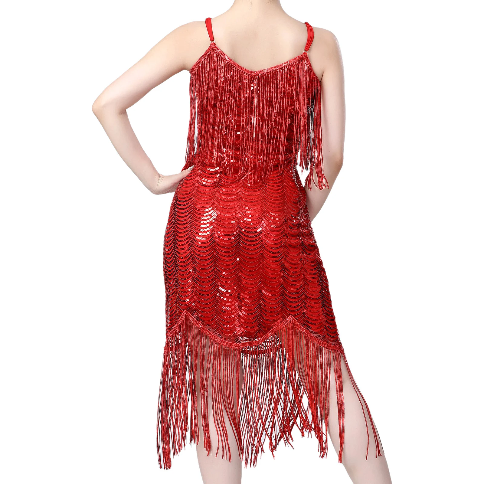 Vestido latino con borlas para baile de Salsa y Rumba para mujer, traje de competición de actuación, tirantes finos con lentejuelas, vestido de Tango de Jazz escalonado