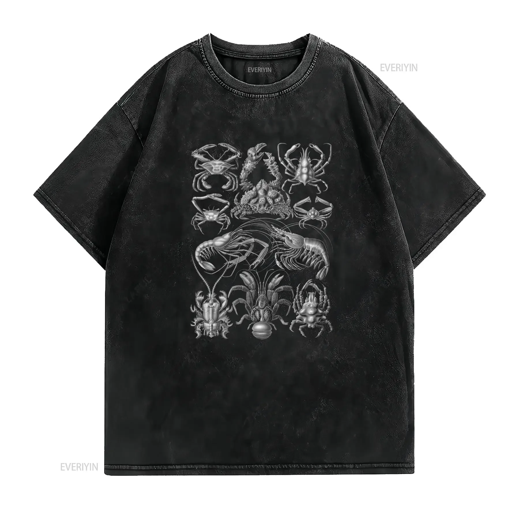 Vintage Scientific Illustration Crustacean Crab Lobster Marine Life Print Casual T Shirt vintage Washed Stretched fashion