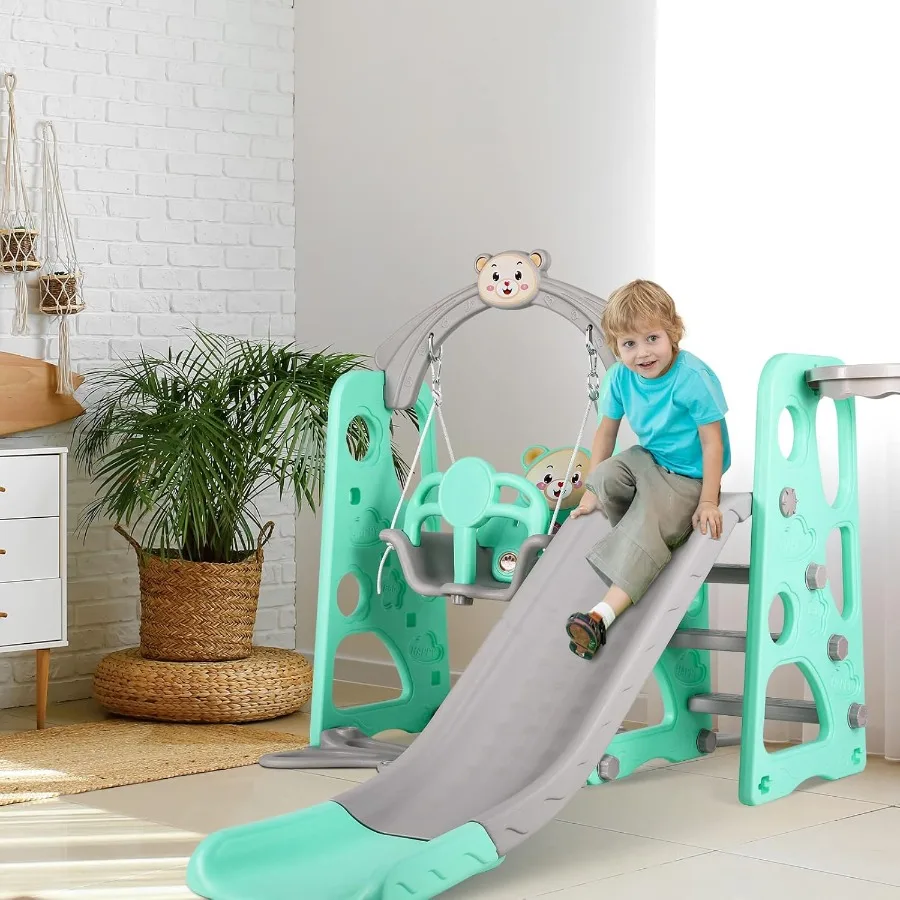 Glijbaan en schommelset voor peuters 4-in-1 Play Climber Slide Speelset met balhoepel Extra lange glijbaan Extra bal Babyschommel voor binnen en buiten