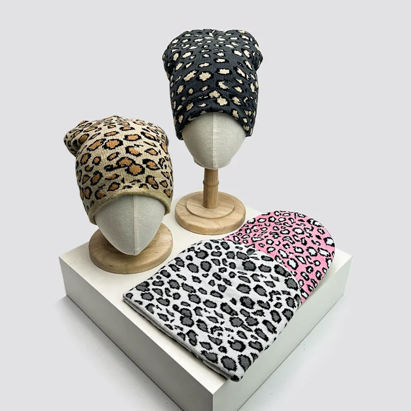 Autumn and Winter Leopard Speckles Wool Knitted Hats Personal Warm Retro Beanies Versatile Hip Hop Fashion ins Niche Street