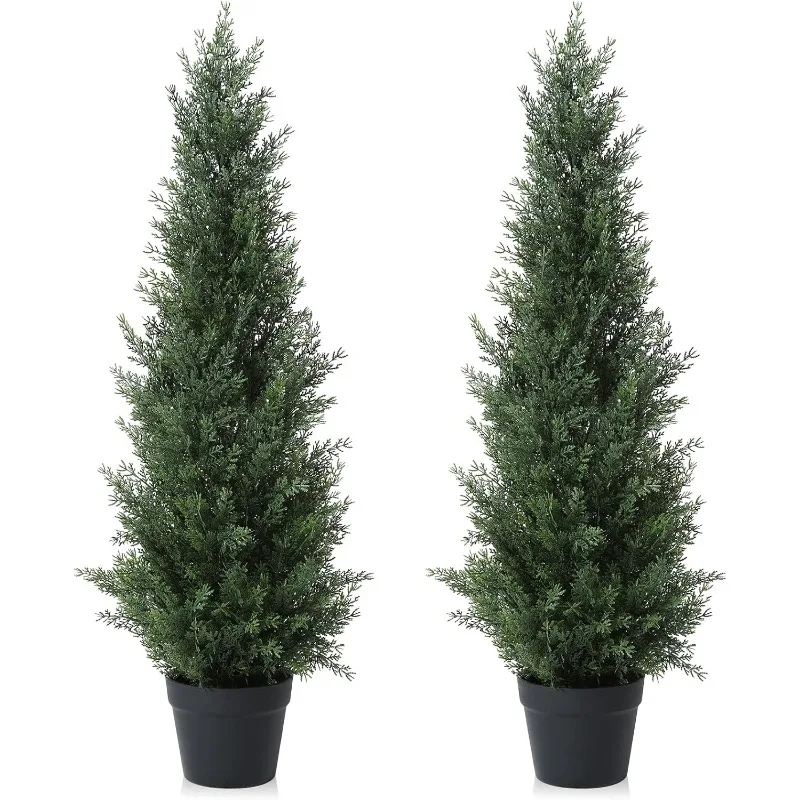 3FT Artificial Cedar Topiary Trees for Outdoors Potted Fake Cypress Trees Faux Evergreen Plants for Home Porch Decor Set of 2