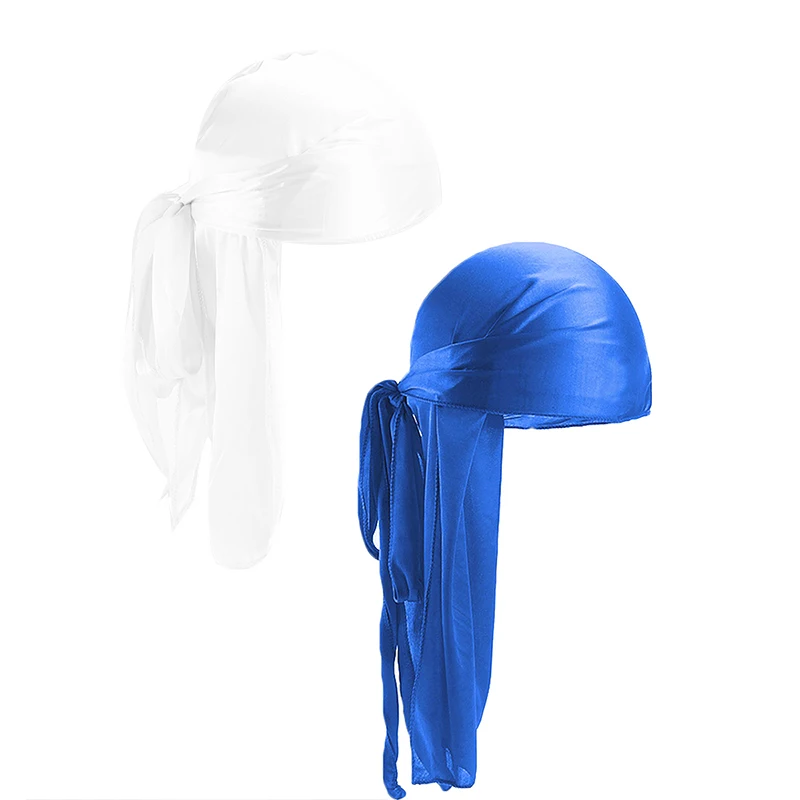 2 Stück seidige Satin-Durags für Herren, Designer-Mützen mit langem Schwanz, Doo-Lappen-Kappen, Du-Rags für Damen, Seidensatin-Krawatte, Do-Lappen-Kappe für Wellen – Detail 11