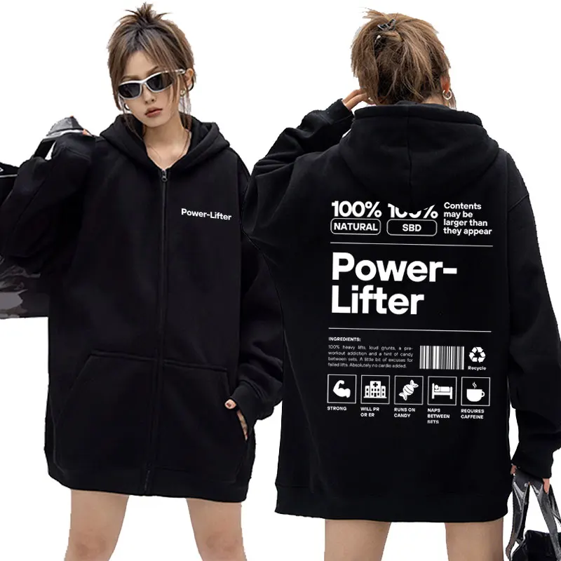 Power Lifter for Powerlifting Gym Pump Cover Zipper Hoodie Men Women Funny Fitness Workout Bodybuilding Aesthetic Zip Up Jacket