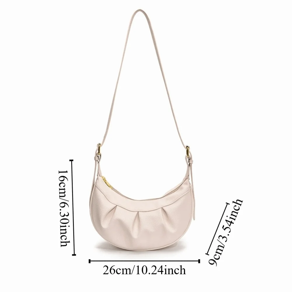 Korean Style Pleated Crossbody Bag Lightweight Solid Color PU Dumpling Bag Handbag Soft Leather Underarm Shoulder Bag Streetwear