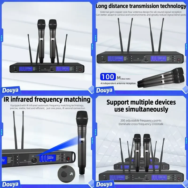 Dual-Channel Long-Distance Wireless Microphone True Diversity U-Segment Performance for Meetings Singing Microphone