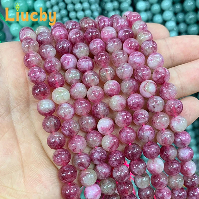 خواتم الحجر الطبيعي البطيخ التورمالين اليشم السلس الخرز لصنع المجوهرات DIY بها بنفسك هدية أساور قلادة 15 "ستراند 4/6/8/10 مللي متر