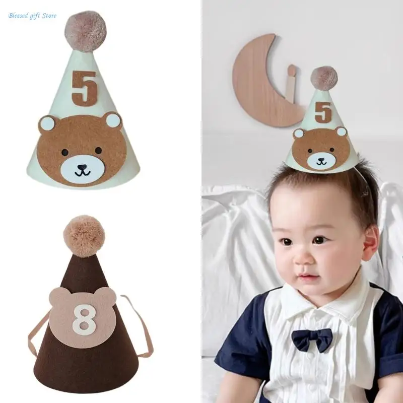 Bear Hat for Baby Birthday Celebrations, Soft and Breathable Party Headgear Birthday Hat Props with 1-9 Number