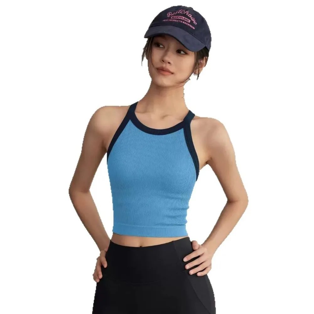 

High Neckline Sports Tank Top Comfortable Breathable Fitness Tank Top Soft with Chest Cushion Fixed Cup Tank Top Yoga