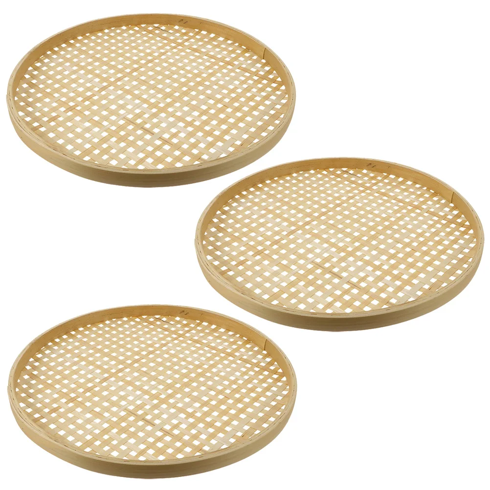 

3Pcs Bamboo Sieve Baskets Weaving Multipurpose Household Storage Organizers Bread Fruit Basket Household Bamboo Sieve