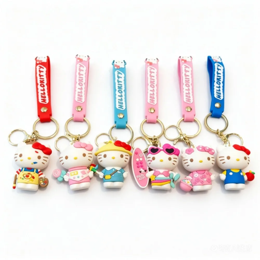

1pcs/6pcs Hello Kitty Anime Keychain Figurines Model For Schoolbags Accessories High-quality Men And Women Toy Birthday Gifts