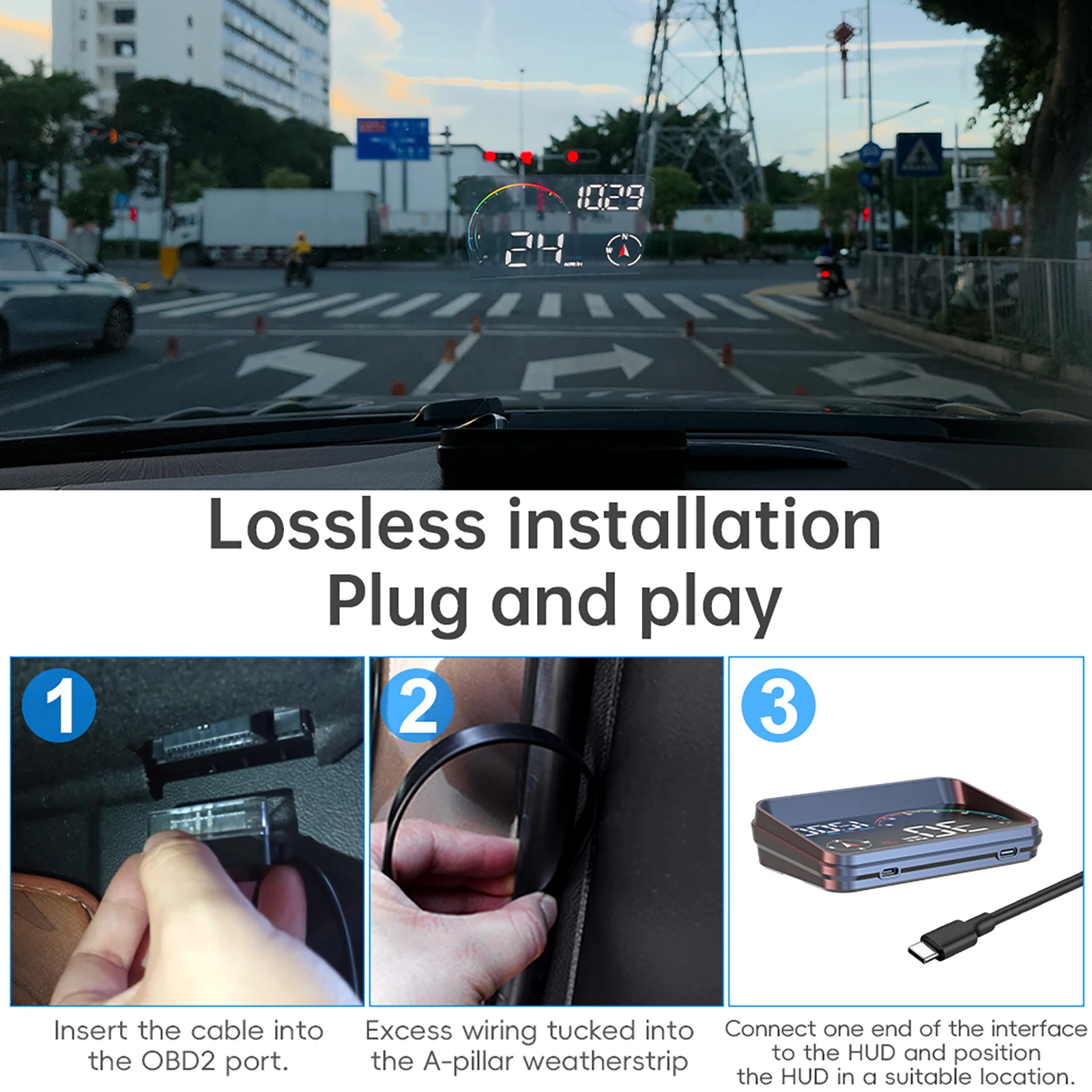 M24 Car HUD OBD+GPS Windshield Projector On Board Computer Speed RPM Fuel Consumpsion Water Temp Compass Car Accessories