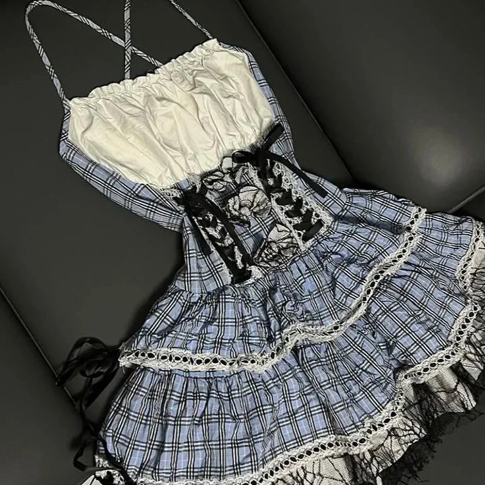 Japanese Kawaii Sweet Waist Thin Belt Dress Cute Lolita Sleeveless Dress Y2K Elegant Slimming Fashion Lace Skirt 2026 Summer