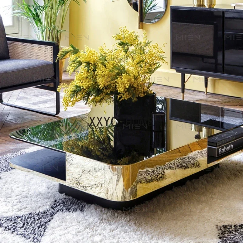 

Итальянский журнальный столик с зеленым мраморным отсеком, журнальный столик из нержавеющей стали для хранения, чайный столик, прямоугольный чайный столик