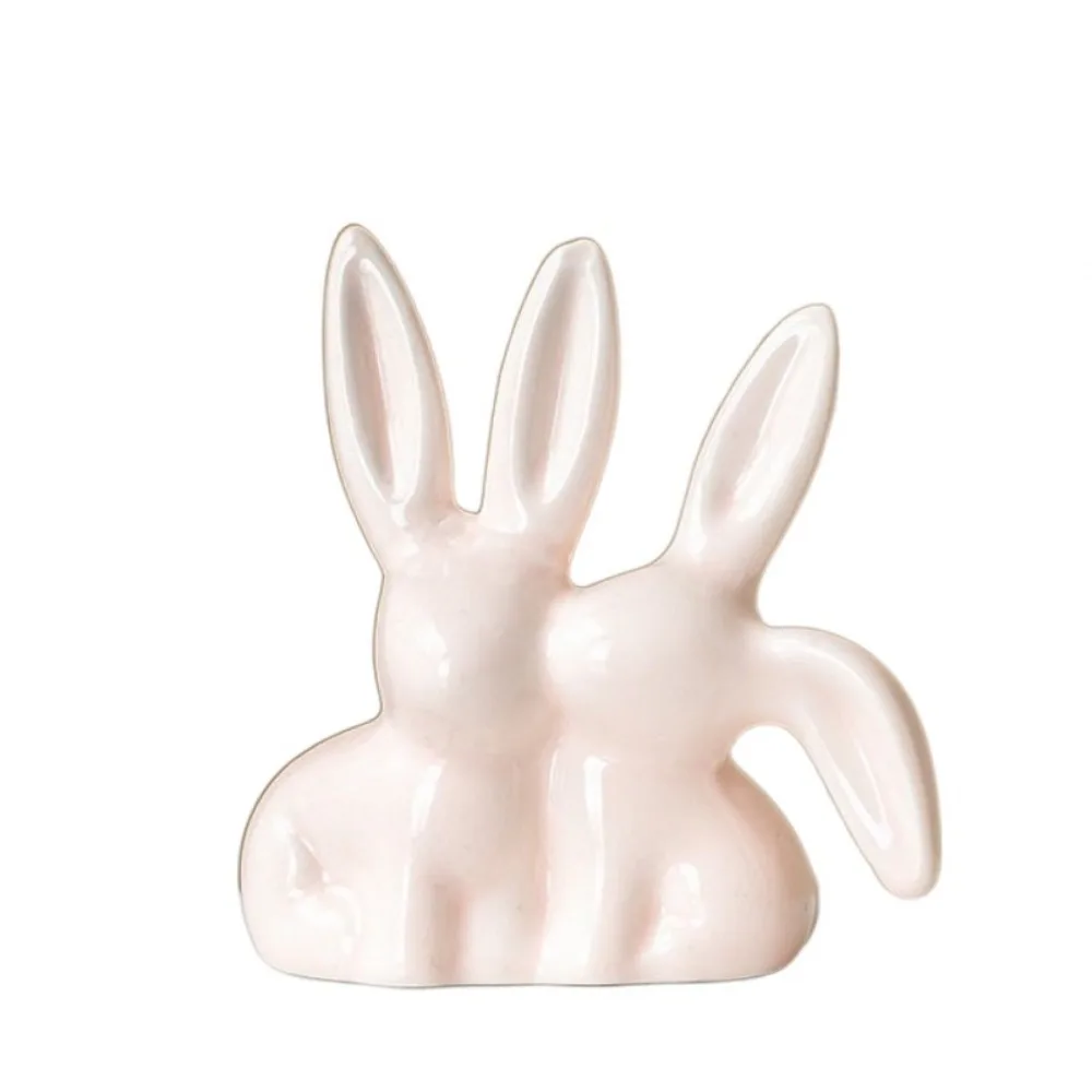 

Уникальный эстетический керамический держатель для колец с кроликом, декоративная фигурка ручной работы, поцелуй, пара, кролик, креативный мультяшный стиль