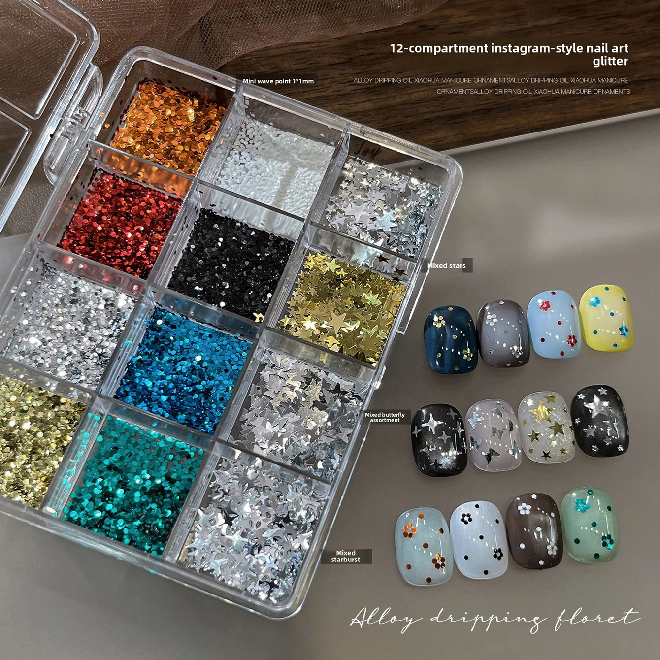 12 Grids Ins Style Nail Glitter Sequins Set, Mixed Polka Dot & Star Flakes, DIY Nail Art Decorations for Press On Nails