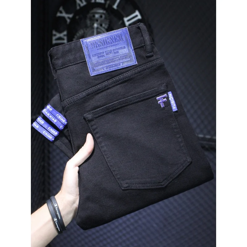 Black Slim Jeans Men's Autumn and Winter Embroidered Men's Fashion Versatile Youth Stretch Casual Simple Straight-Leg Pants