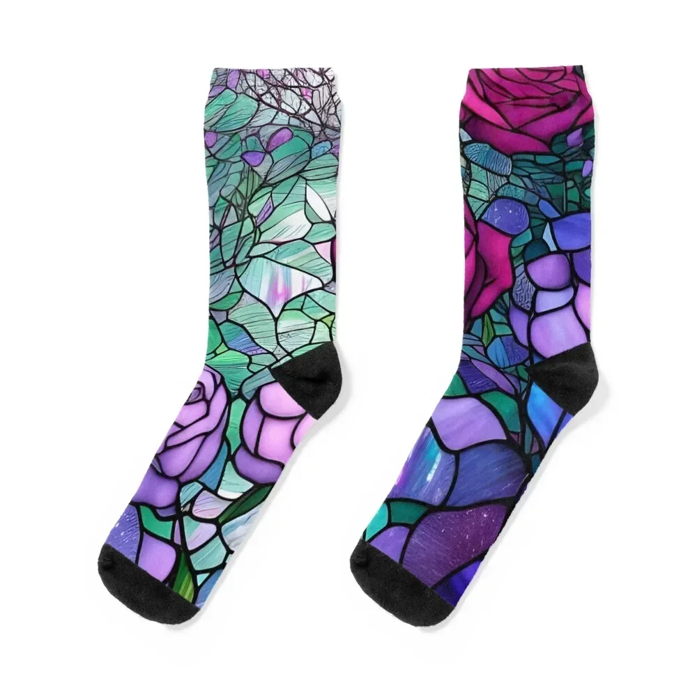 

Stained Glass Roses Socks FASHION anti slip football soccer anti-slip aesthetic Socks Female Men's