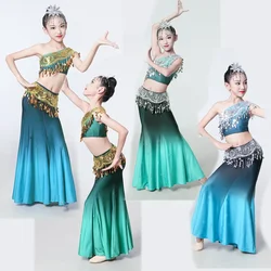 Traditional Folk Chinese Peacock Dance Dress Girls Hmong Festival Outfit Dai Dance Costume Fish Tail Leotard Girl Dancewear