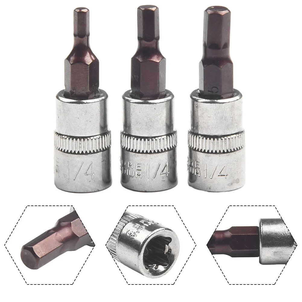 

Drive Socket Screwdriver Bit Nutdrivers Hex Head Replacement Accessories Silver 1/4 Inch Chrome Vanadium Steel H3 H5