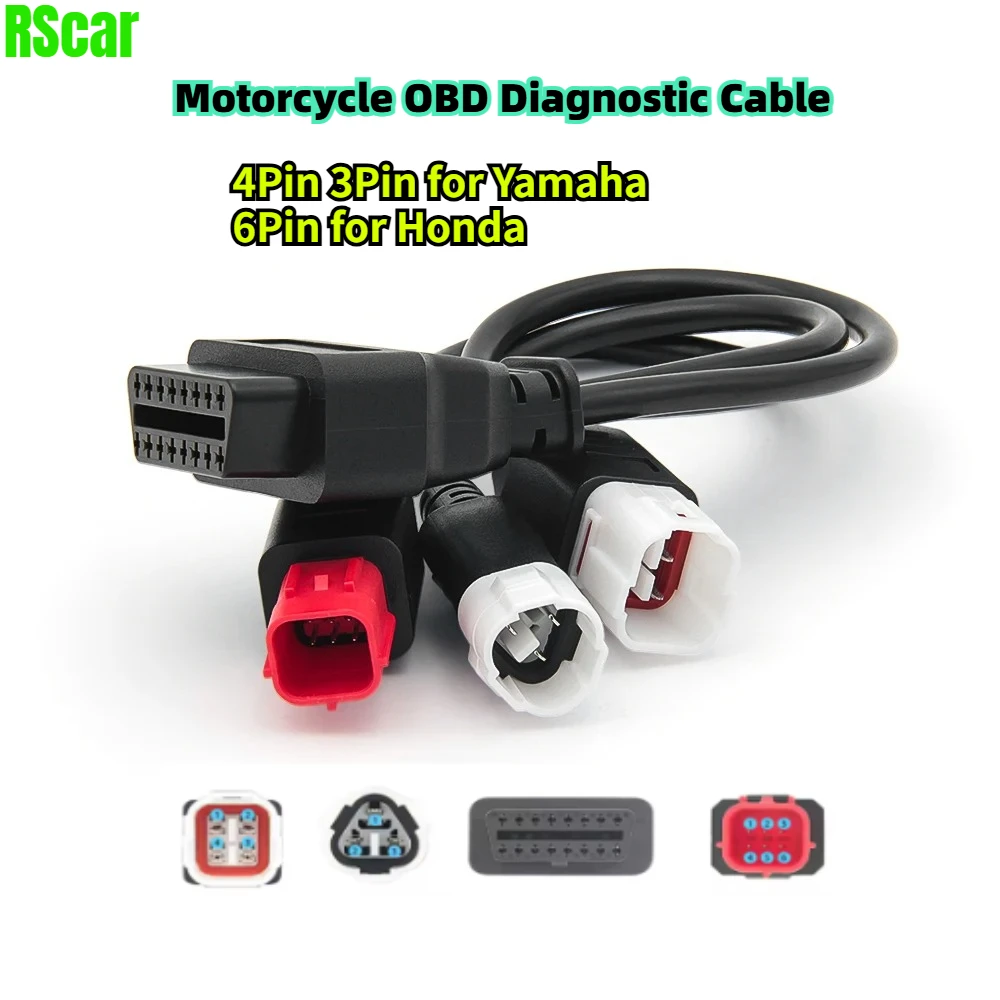 OBD 2 Motor Extension Cable 3 IN 1 for Yamaha 3pin 4pin and Honda 6pin OBD2 16PIN Motorcycle Diagnostic Connector Cable Adapter