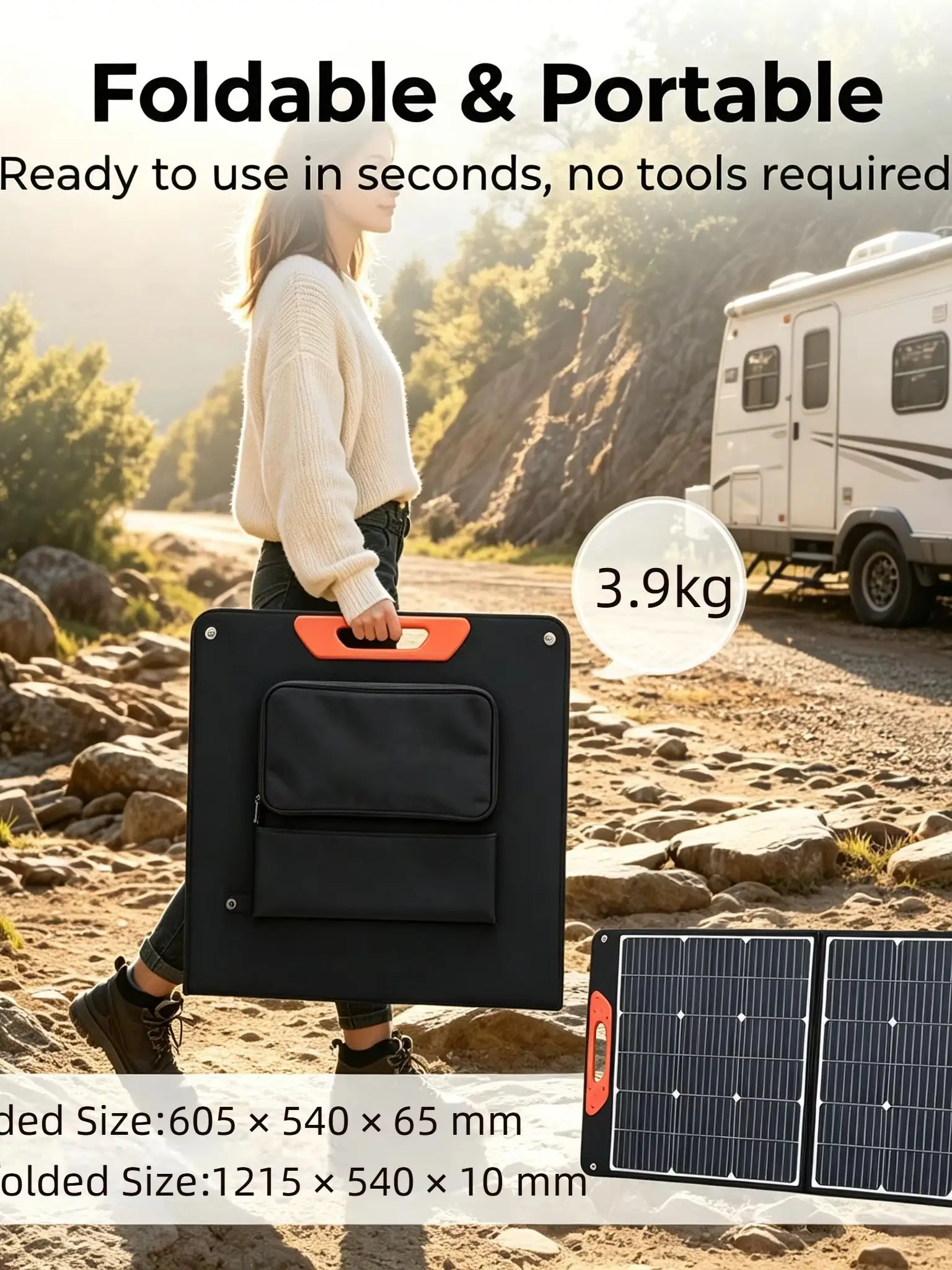 Przenośny składany panel słoneczny 35W 100W z 1 portem USB i 1 portem Type C do szybkiego ładowania, panel słoneczny ETFE, składany, do użytku na zewnątrz, ładowarka do telefonu, do kampera, na — 2