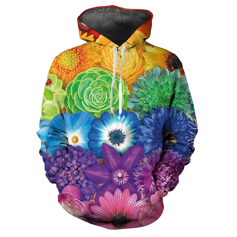 

Colorful 3D Print Flower Hoodie for Men Long Sleeve Hoodies Casual Streetwear Floral Sweatshirt Women Autumn Spring Pullover