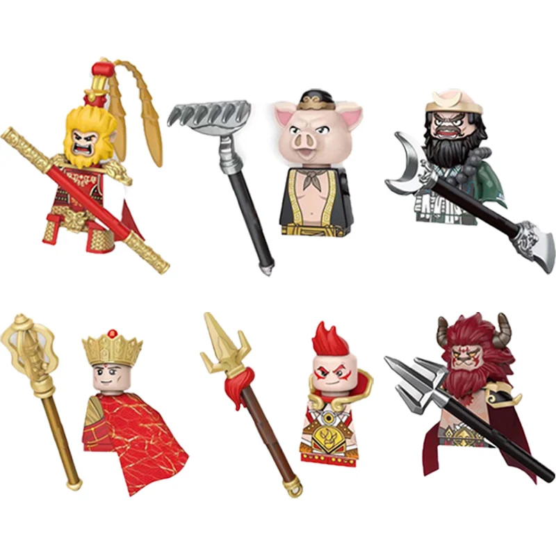 Building Blocks Figures Gifts Journey to the West Anime Cartoon Mini Blocks Action Toy Figures Dragon and Lion Dance Pattern