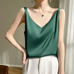 Silk Camisole Ladies Summer Suit Inside V-Neck Satin Bottoming Vest 2026 Thin Loose Sleeveless Sling Silk Tops Small Shirt Trend