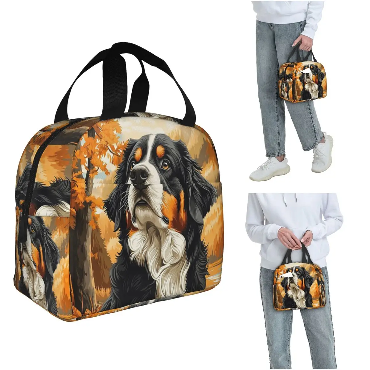 Bernese Mountain Dog In Autumn Insulated Lunch Bag for Women Kids Portable Food Boxes Thermal Lunch Box Tote