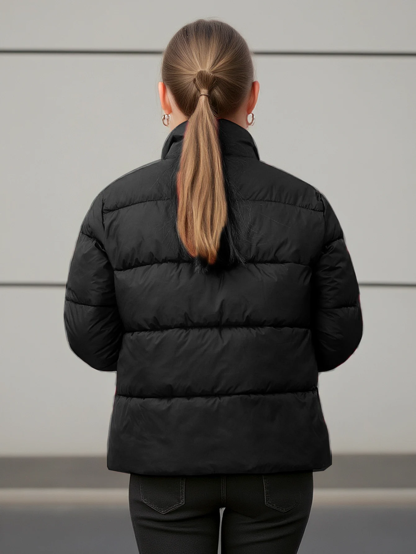 Jaqueta acolchoada casual feminina inverno quente com zíper