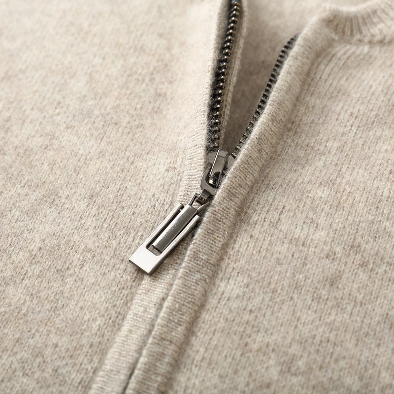 Autumn Winter 100% Merino Wool Thickened Sweater Men\'s Knitted Stand up Collar Cardigan Casual Business Long Sleeved Coat Jacket